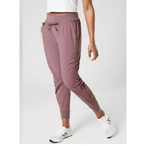 Athleta Attitude Pant Dusty Mauve Ruched Leg Athletic Jogger Women's Size 10